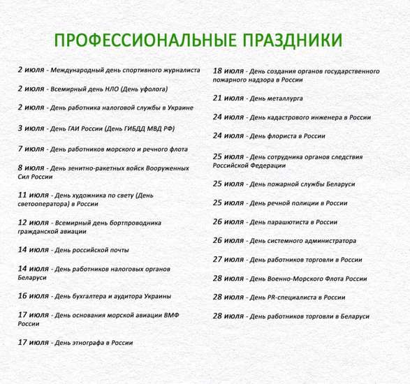 Праздники июля